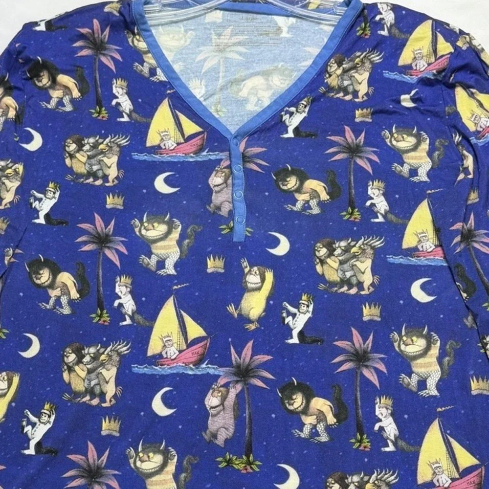 Little Sleepies Women L Where The Wild Things Are Bamboo Pajamas Set RARE Blue - Picture 6 of 10
